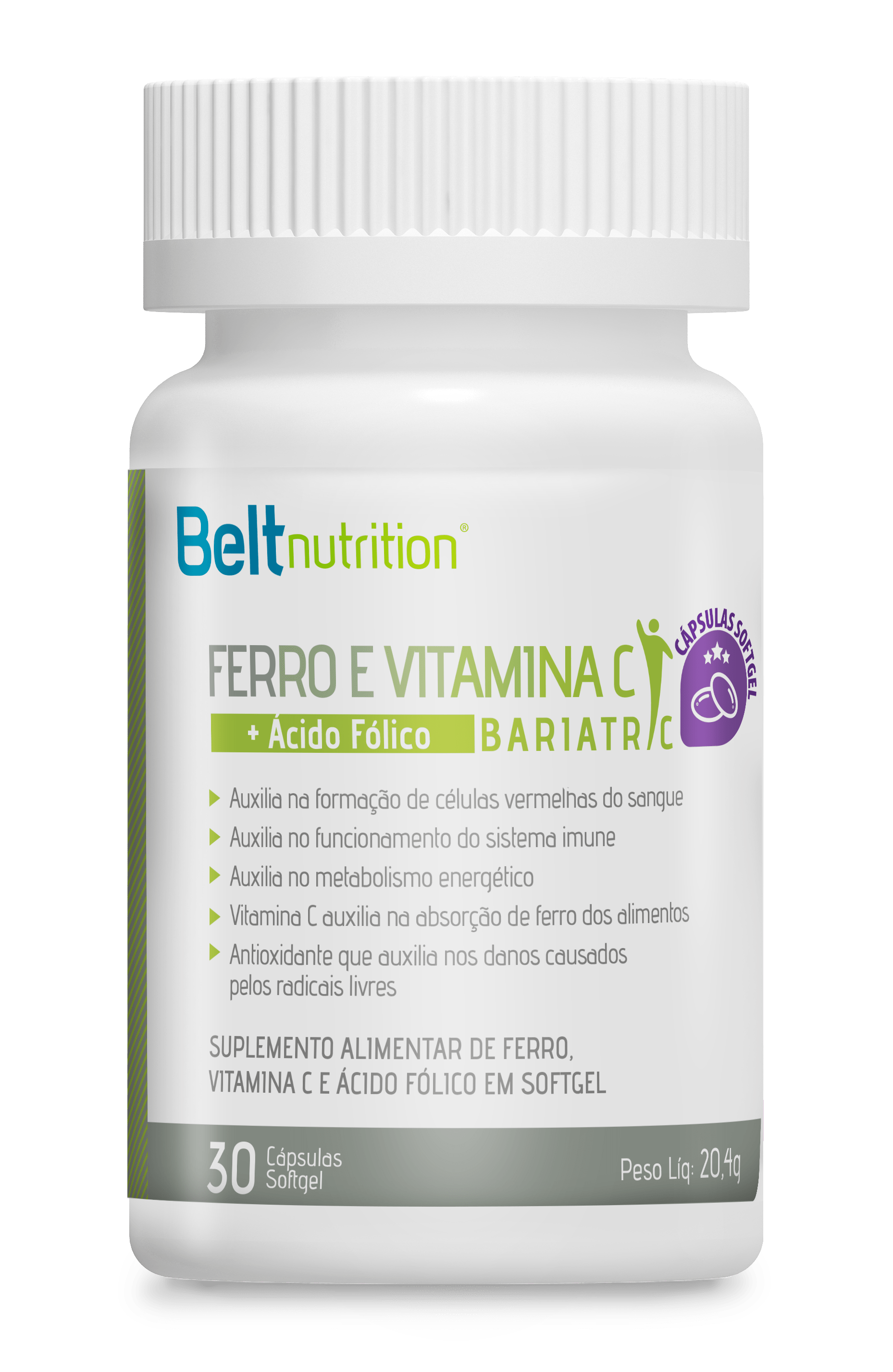 Belt Ferro, Vitamina C+ Ácido Fólico Bariatric - 30 Cápsulas SoftGel 